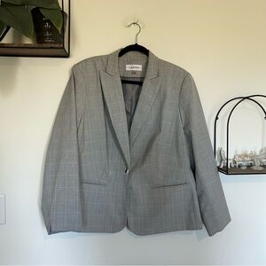 Calvin Klein Plus Size Gray Thin Check Plaid Blazer Jacket Size 18W